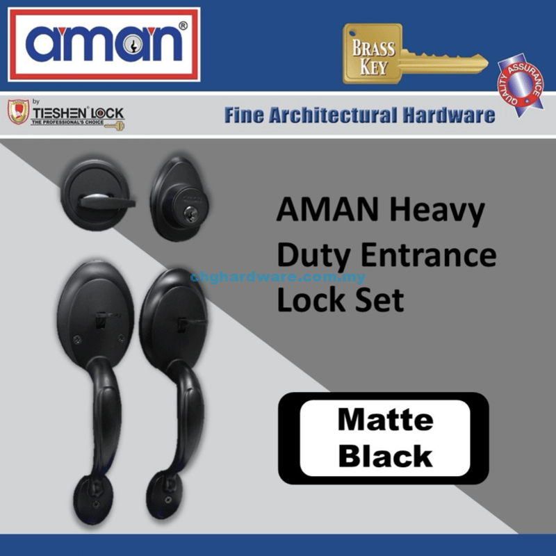 AMAN V-4711MB Heavy Duty Entrance Lock Set - Matte Black - chghardware