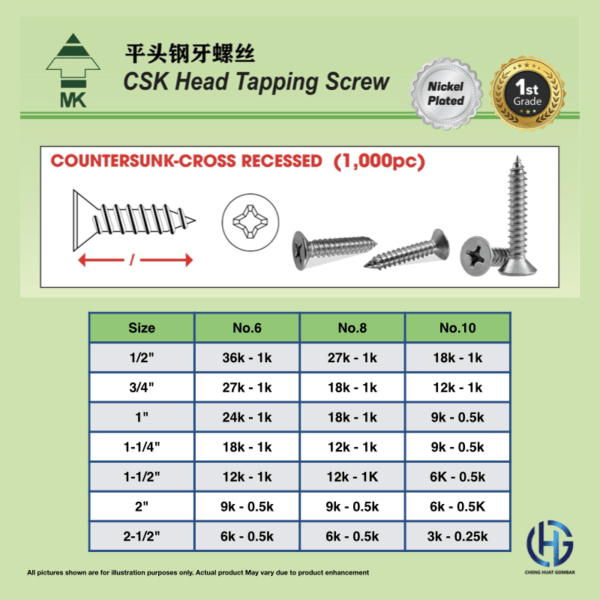 CSK Head Self Tapping Screw (Flat Head) - chghardware