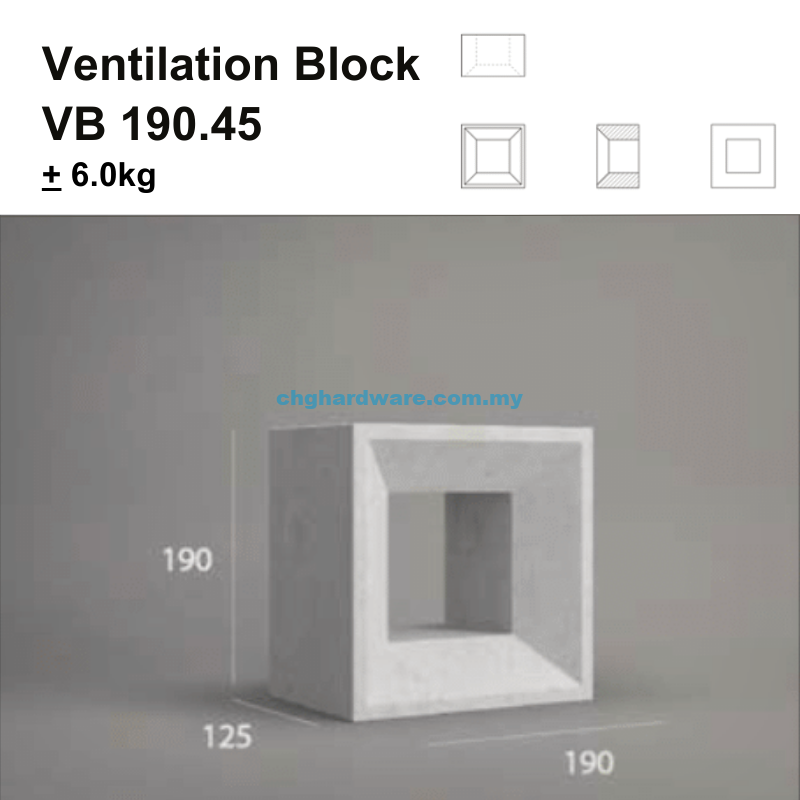 Ventilation Block VB190.45 190x190x125mm - chghardware