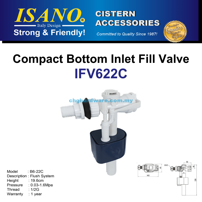 ISANO IFV622C Compact Bottom Inlet Fill Valve - chghardware