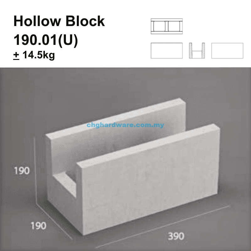 190 Block Module Hollow Block 190.01(U) 390x190x190mm - chghardware