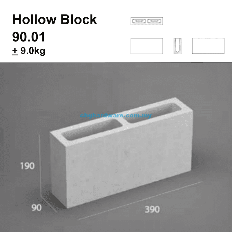 Hollow Block 90.01 390x190x90mm - chghardware