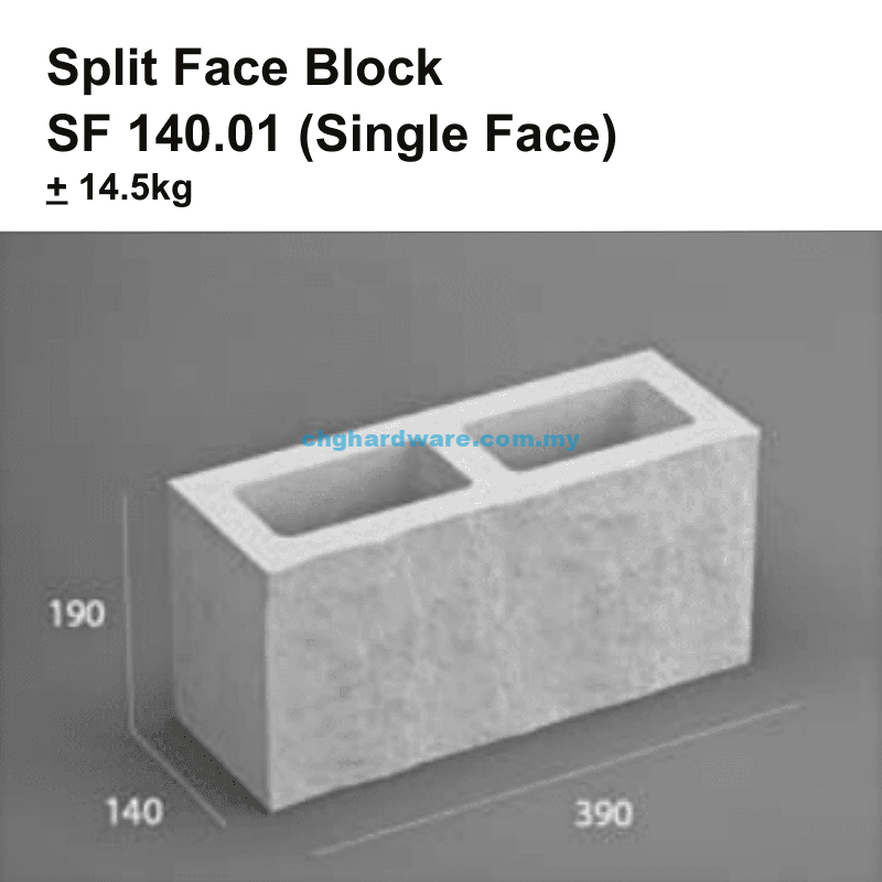 Single Fin Block SF-140.01 Single Face Split Face Block 390x190x140mm - chghardware